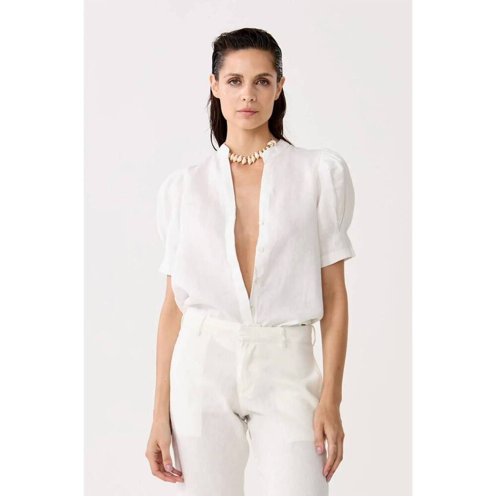 NEW LANHTROPY athina linen shirt in off white